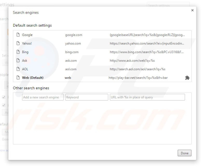 Suppression du moteur de recherche par défaut de play-bar.net dans Google Chrome 