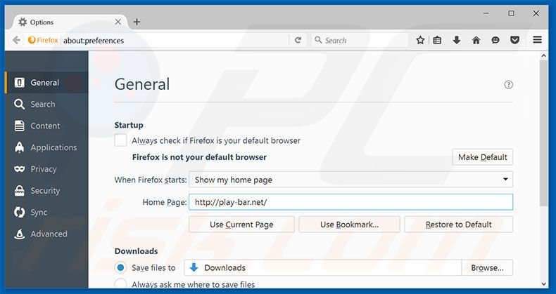 Suppression de la page d'accueil de play-bar.net dans Mozilla Firefox