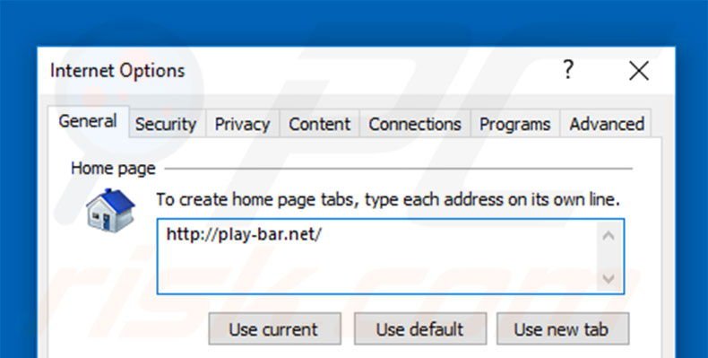 Suppression de la page d'accueil de play-bar.net dans Internet Explorer 