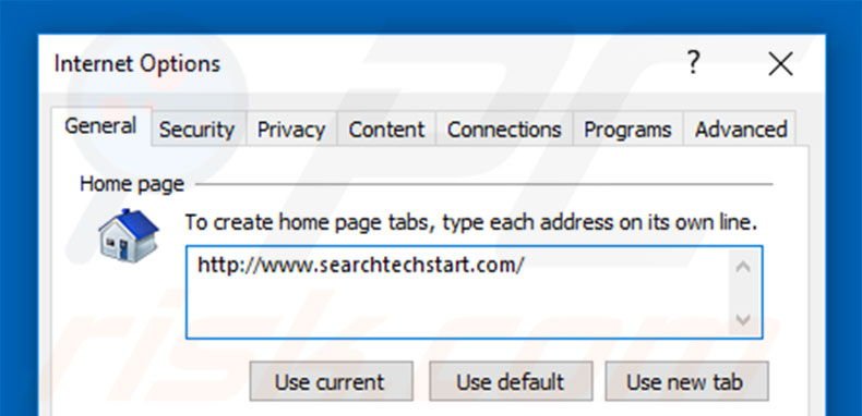 Suppression de la page d'accueil de searchtechstart.com dans Internet Explorer 