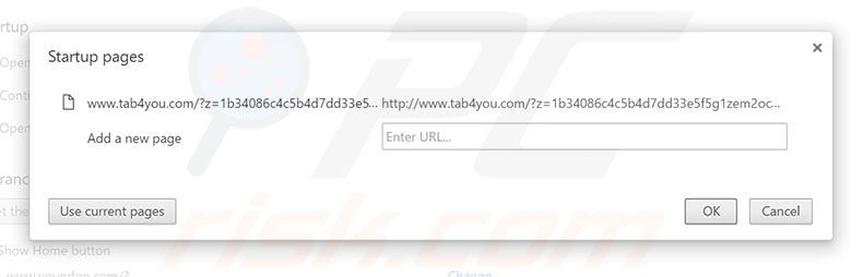 Suppression de la page d'accueil de tab4you.com dans Google Chrome