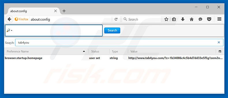 Suppression du moteur de recherche par défaut de tab4you.com dans Mozilla Firefox