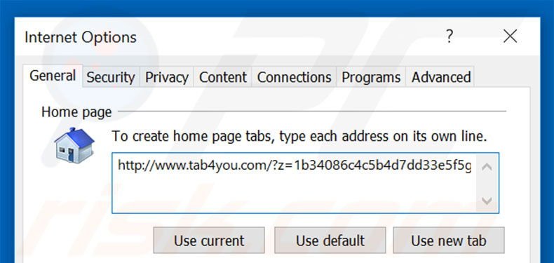 Suppression de la page d'accueil de tab4you.com dans Internet Explorer 