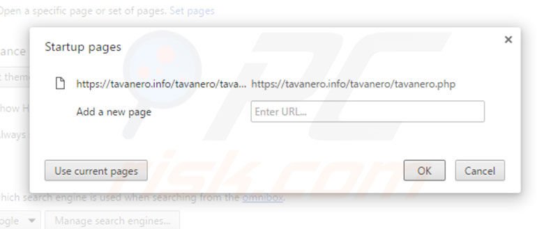 Suppression de la page d'accueil de tavanero.info dans Google Chrome 