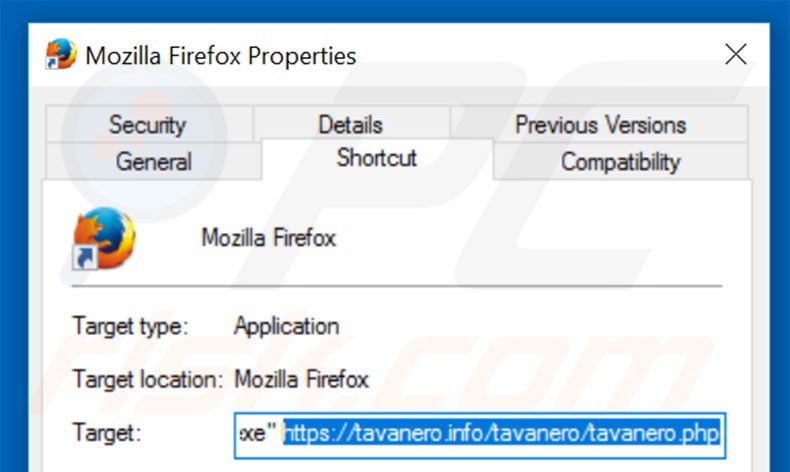 Suppression du raccourci cible de tavanero.info dans Mozilla Firefox étape 2
