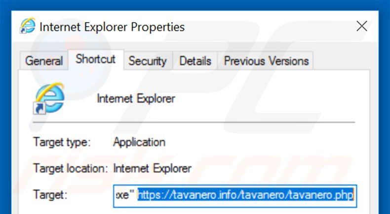 Suppression du raccourci cible de tavanero.info dans Internet Explorer étape 2