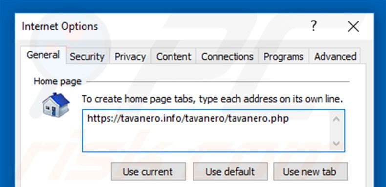Suppression de la page d'accueil de tavanero.info dans Internet Explorer 