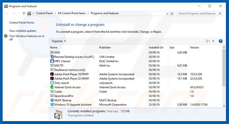 Désinstallation du pirate de navigateur tavanero.info via le Panneau de Configuration