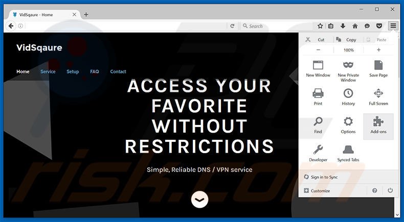 Suppression des publicités VidSqaure dans Mozilla Firefox étape 1