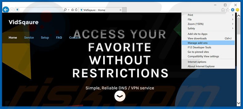 Suppression des publicités VidSqaure dans Internet Explorer étape 1