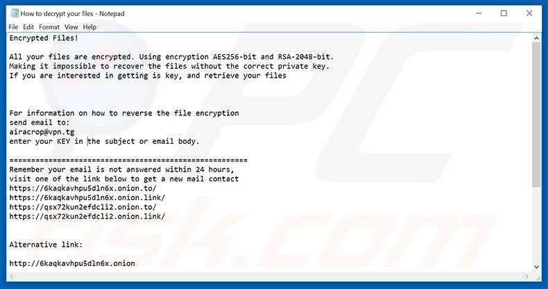 Instructions de décryptage d'AiraCrop 