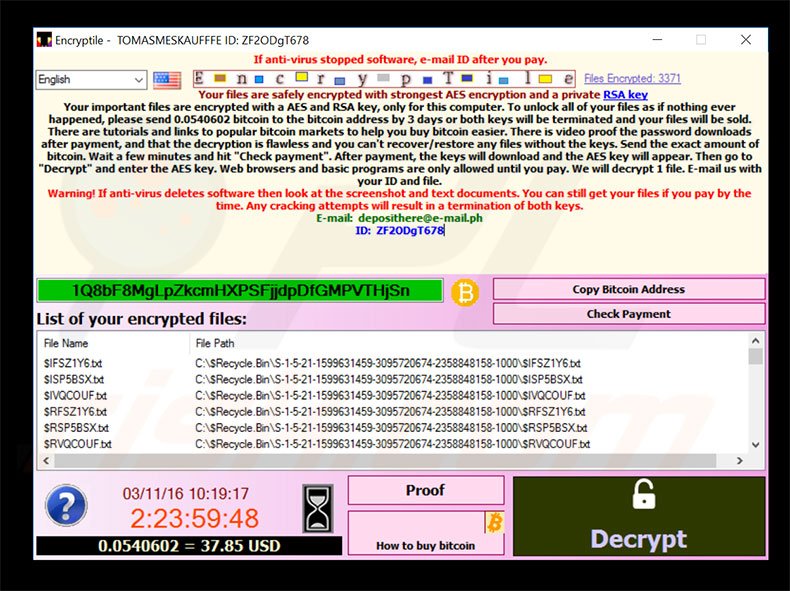Instructions de décryptage d'EncrypTile 