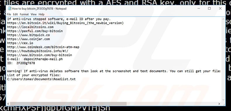 Fichier texte du rançongiciel EncrypTile 