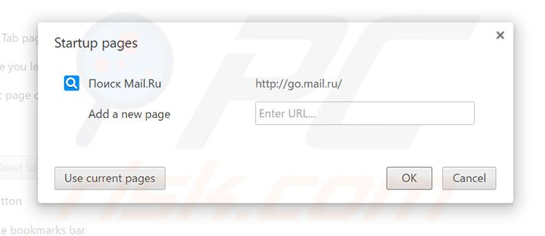 Suppression de la page d'accueil de go.mail.ru dans Google Chrome 