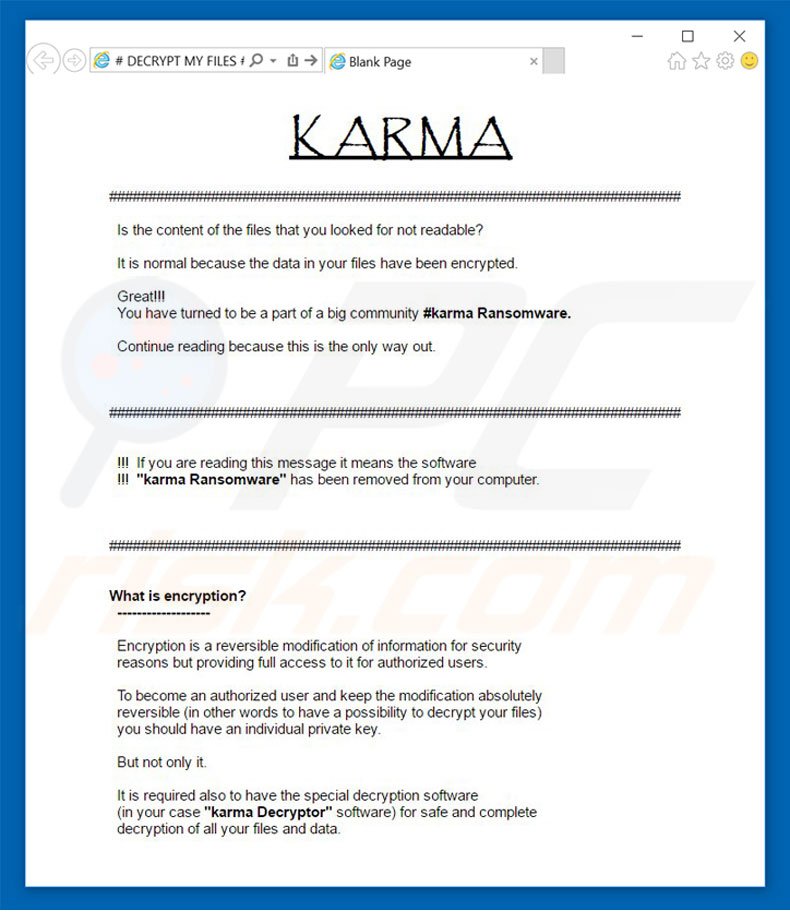 Instructions de décryptage de Karma 