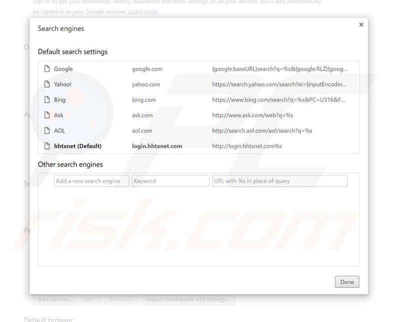 Removing login.hhtxnet.com from Google Chrome default search engine