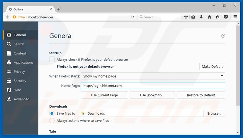 Suppression de la page d'accueil de login.hhtxnet.com dans Mozilla Firefox 