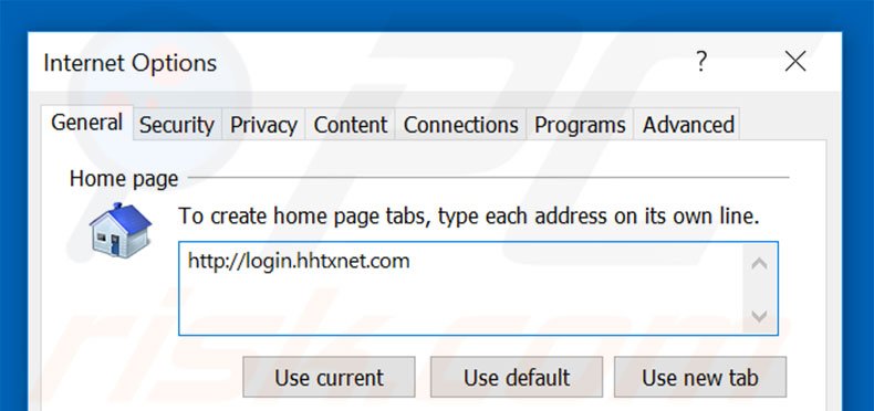 Suppression de la page d'accueil de login.hhtxnet.com dans Internet Explorer 