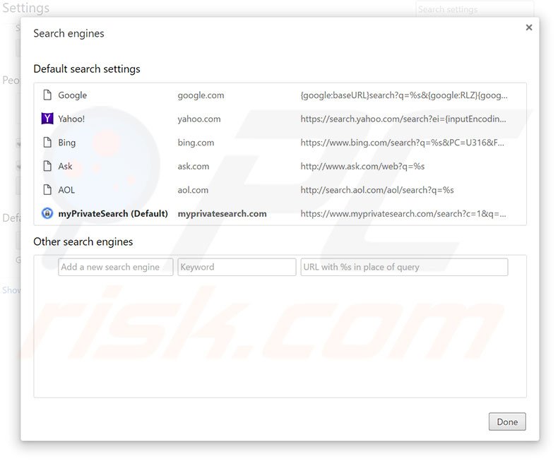 Supprimer myprivatesearch.com du moteur de recherche par défaut de Google Chrome