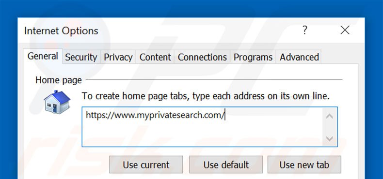 Supprimer myprivatesearch.com de la page d'accueil d'Internet Explorer