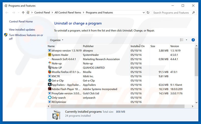 Désinstallation du logiciel de publicité Ads par Not set via le Panneau de Configuration