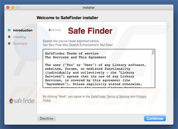 Installateur décevant utilisé pour publiciser search.safefinderformac.com