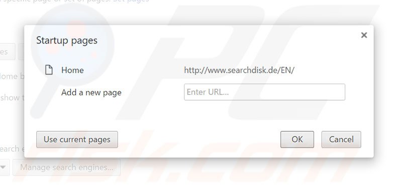 Suppression de la page d'accueil de searchdisk.de dans Google Chrome 