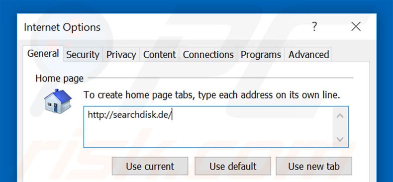 Suppression de la page d'accueil de searchdisk.de dans Internet Explorer 