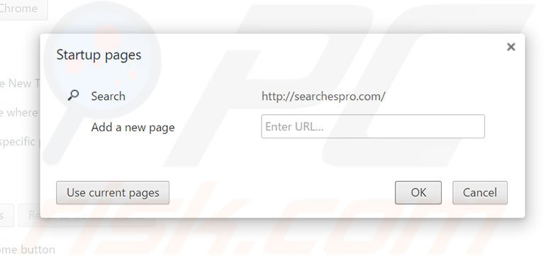 Suppression de la page d'accueil de searchespro.com dans Google Chrome 
