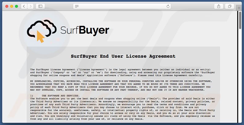 Site web douteux utilisé pour publiciser SurfBuyer