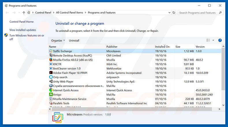 Désinstallation du logiciel de publicité Traffic Exchange via le Panneau de Configuration