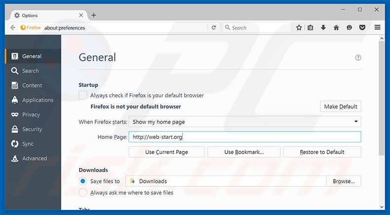 Suppression de la page d'accueil de web-start.org dans Mozilla Firefox 