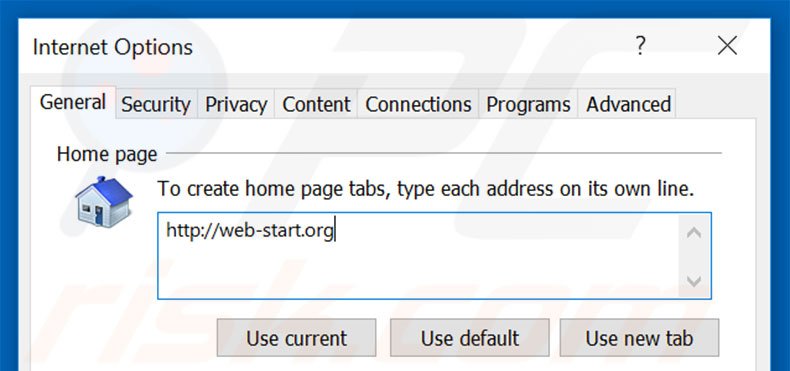 Suppression de la page d'accueil de web-start.org dans Internet Explorer 