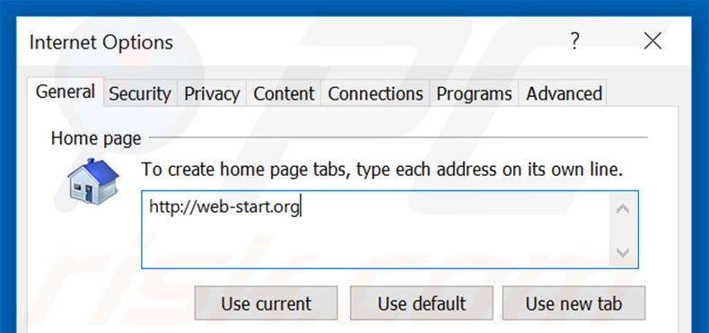 Suppression de la page d'accueil de web-start.org dans Internet Explorer 