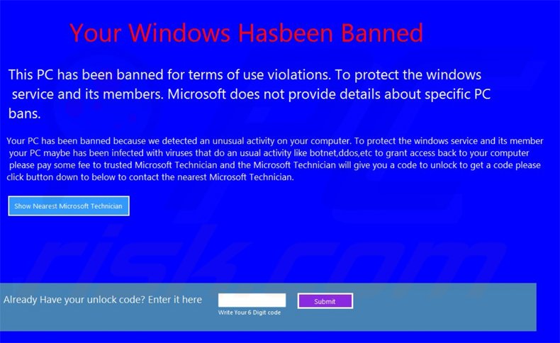 arnaque windows a été banni variante 2