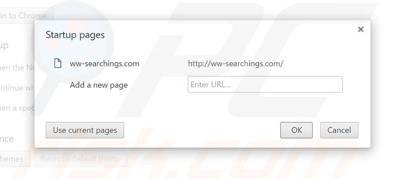 Suppression de la page d'accueil de ww-searchings.com dans Google Chrome 