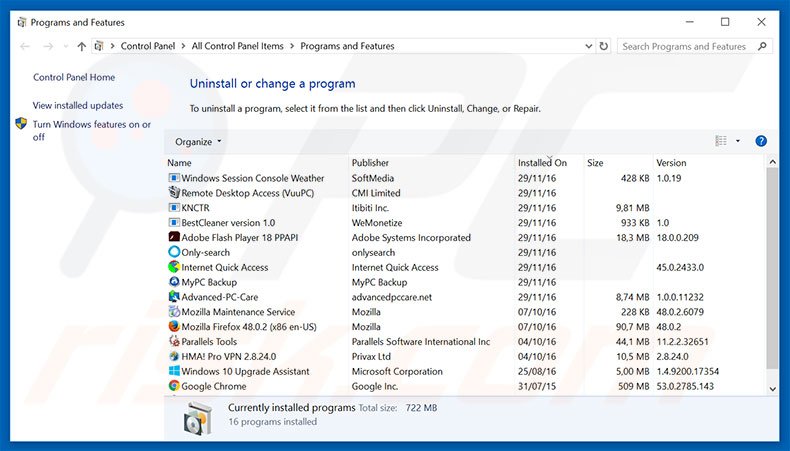 Désinstallation du logiciel de publicité Internet Security Damaged via le Panneau de Configuration