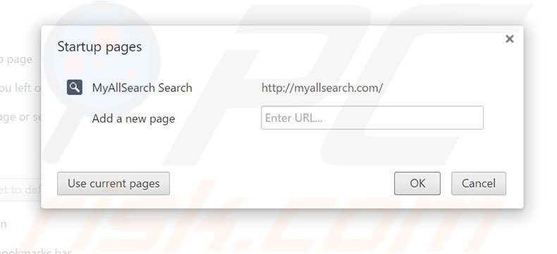Suppression de la page d'accueil de myallsearch.com dans Google Chrome 