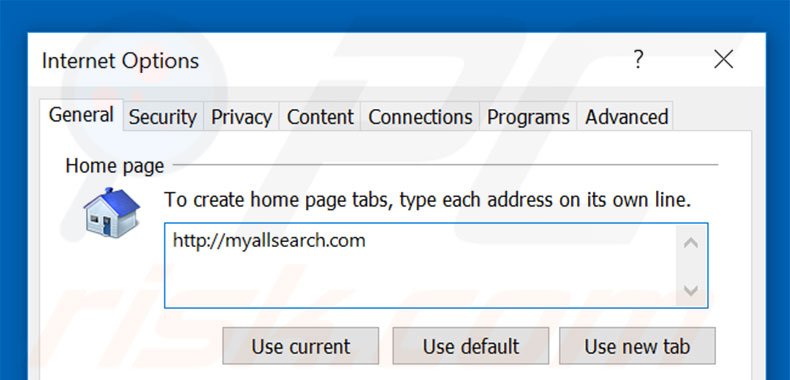Suppression de la page d'accueil de myallsearch.com dans Internet Explorer 