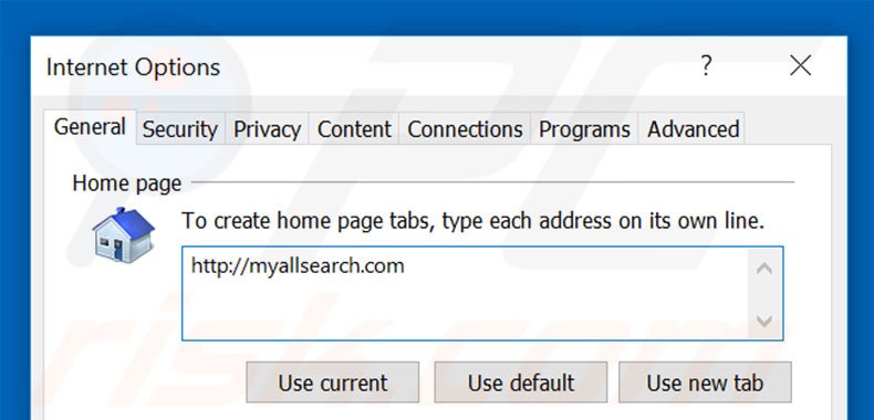 Suppression de la page d'accueil de myallsearch.com dans Internet Explorer 