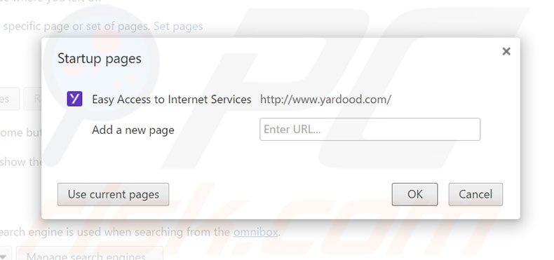 Suppression de la page d'accueil d'yardood.com dans Google Chrome 