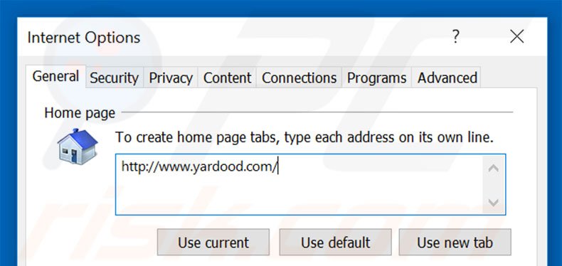 Suppression de la page d'accueil de yardood.com dans Internet Explorer 