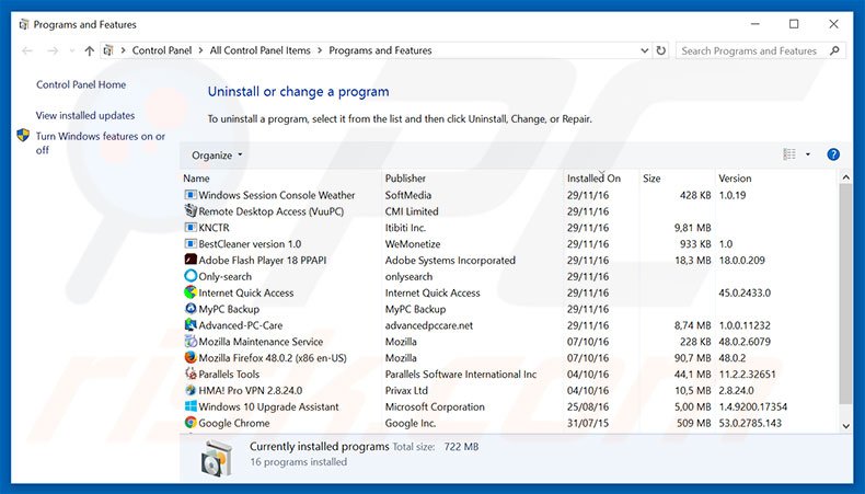 Désinstallation du logiciel de publicité Votre Ordinateur Windows A Été Bloqué via le Panneau de Configuration