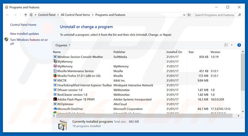 Désinstallation du logiciel de publicité Call Windows Help Desk Immediately via le Panneau de Configuration