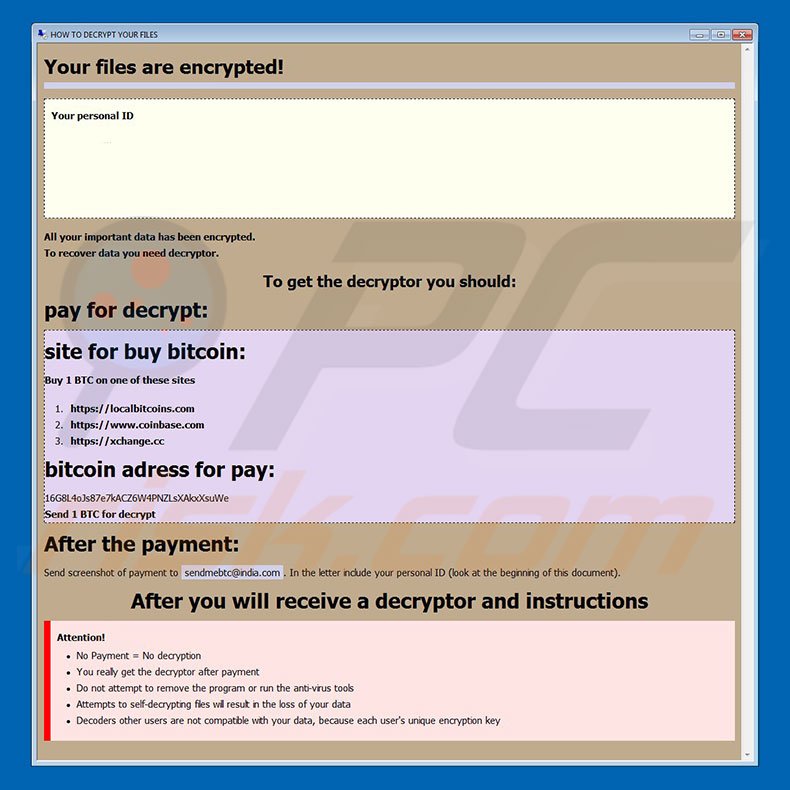 Instructions de décryptage de GlobeImposter 