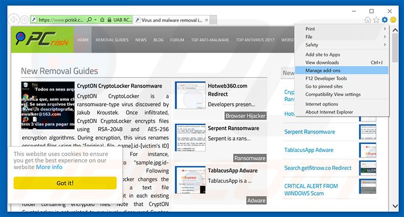 Suppression des publicités liveadexchanger.com dans Internet Explorer étape 1