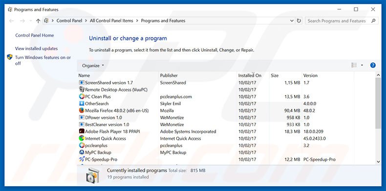 lDésinstallation du logiciel de publicité iveadexchanger.com via le Panneau de Configuration