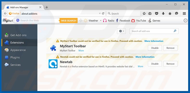 Suppression des extensions reliées à luckystarting.com dans Mozilla Firefox