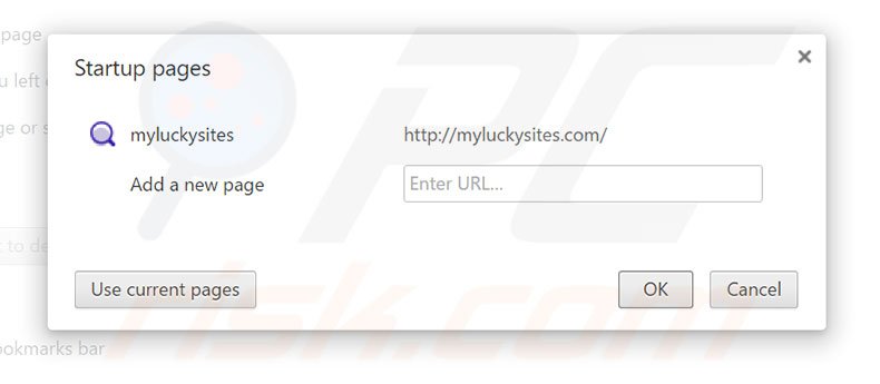 Suppression de la page d'accueil de myluckysites.com dans Google Chrome 