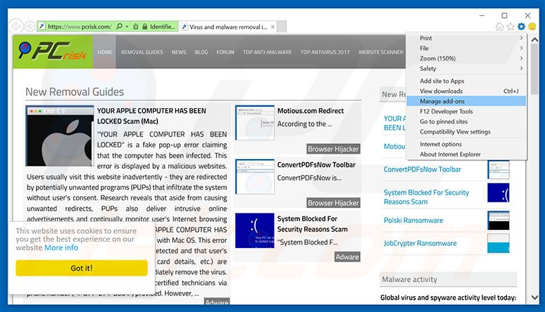 Suppression des publicités onclkds.com dans Internet Explorer étape 1